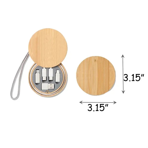 Multi USB Adapter Kit Fast Charging Cable Bamboo Storage Box