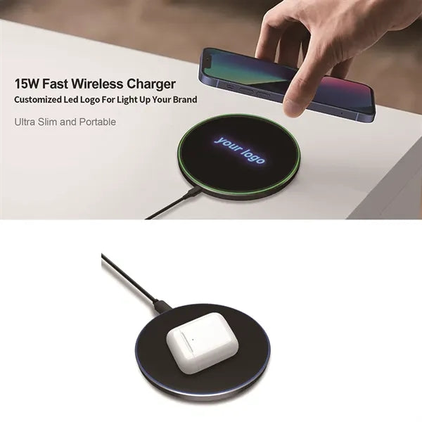 15W Round Light Up LED Logo Wireless Charger