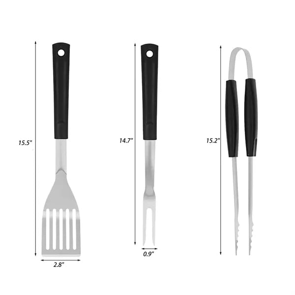 3Pc Stainless Steel Bbq Set With Storage Bag