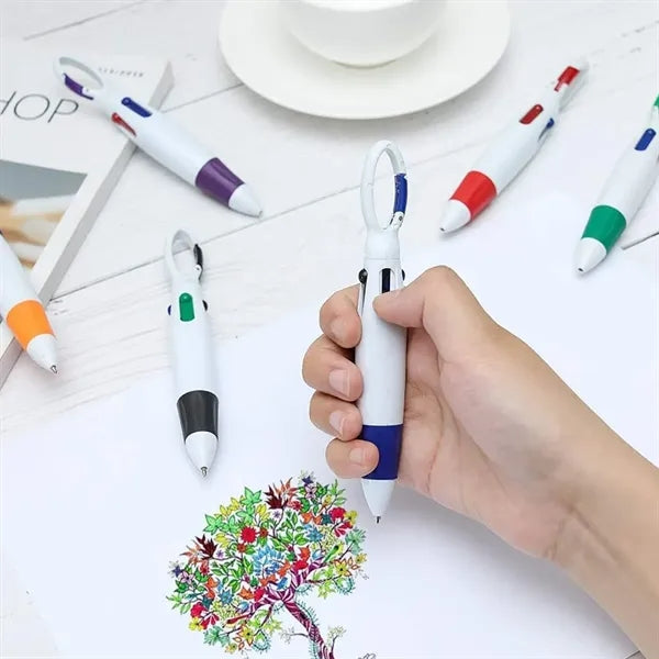 Multi-color retractable shuttle pen with carabiner clip