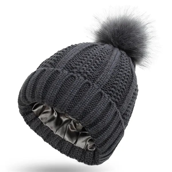Satin Lined Winter Cable Knit Beanie