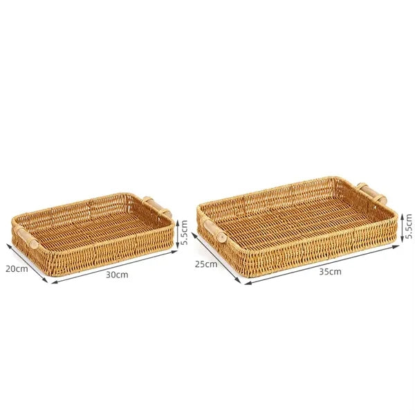 Rectangular Rattan Serving Trays with Handles