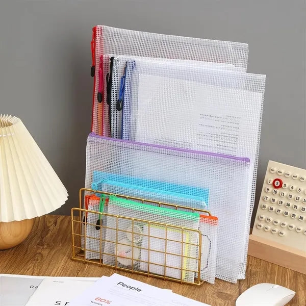 A4 Waterproof Mesh Zipper Pouch Bags School Office Supplies