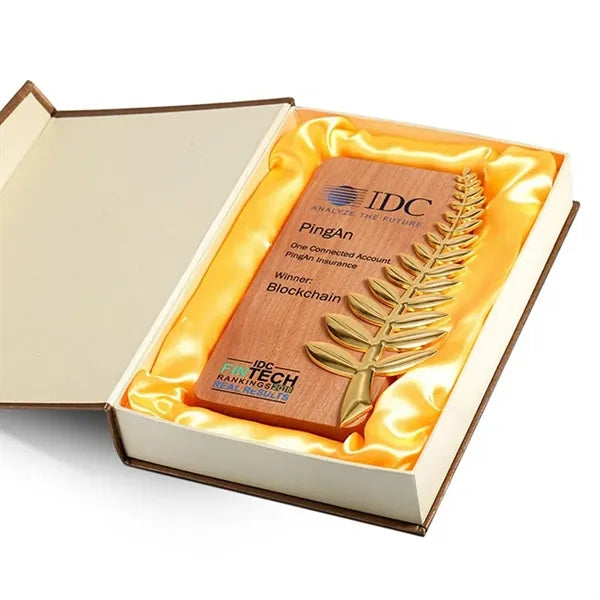 Wooden Trophy with Palm Leaves