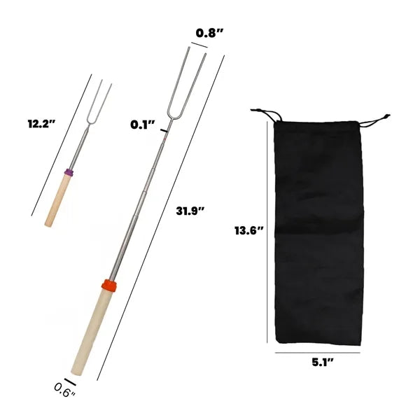 8 Piece Fire Pit Retractable Hot Dog Skewer
