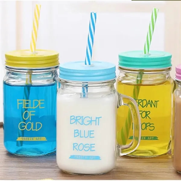 16oz Glass Cup Mason Jar with Handle Mug Straw and Lip Party