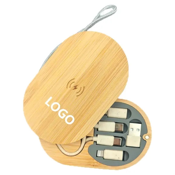 3 In 1 Bamboo Phone Wireless Charger With Data Cable