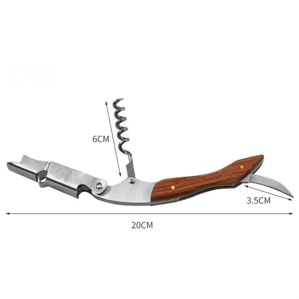 Wine Beer Opener Portable Metal Corkscrew with Wood Handle