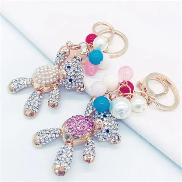 Women's Zinc Alloy Metal 3D Crystal Teddy Bear with Ball Cha