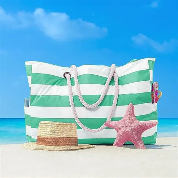 Sand-proof Women's Canvas Large Handheld Zipper Beach Bag
