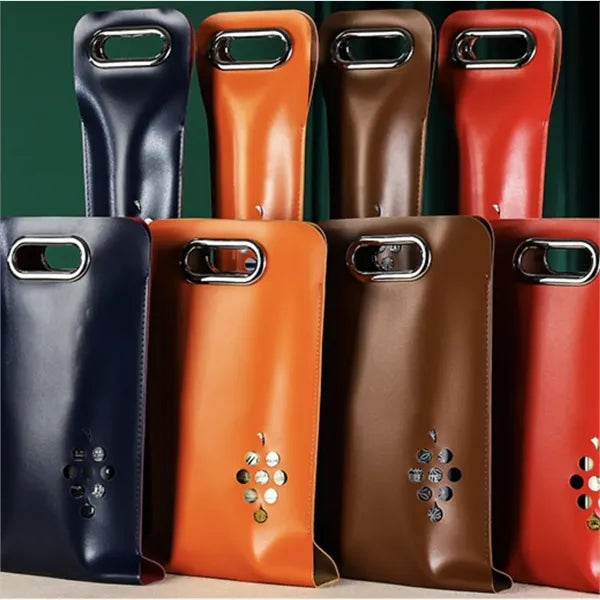 Resuable Single Leather Wine Tote Bag