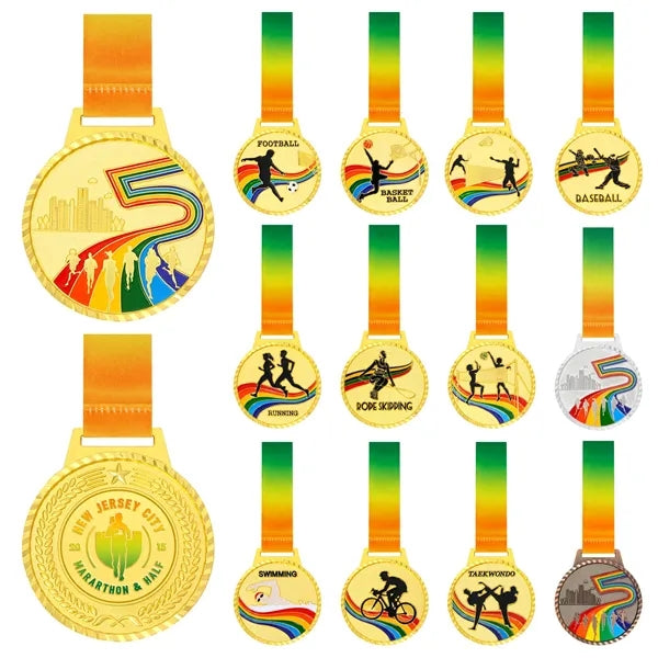 Trophy Medals In Gold Silver With Ribbon