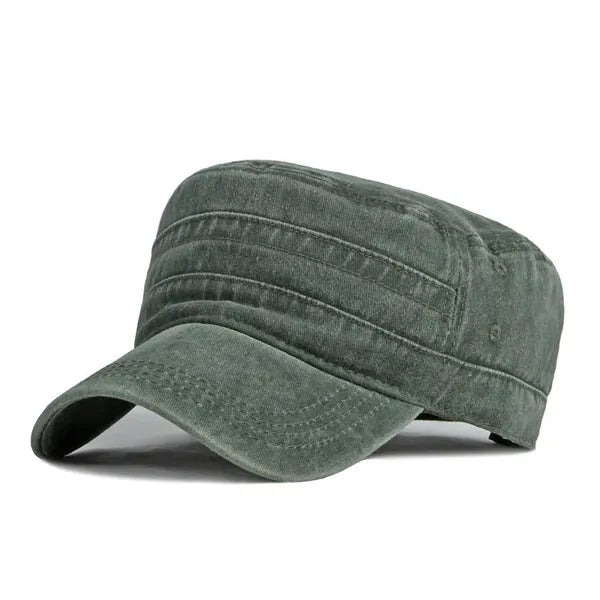 Washed Flat-Top Military Cap