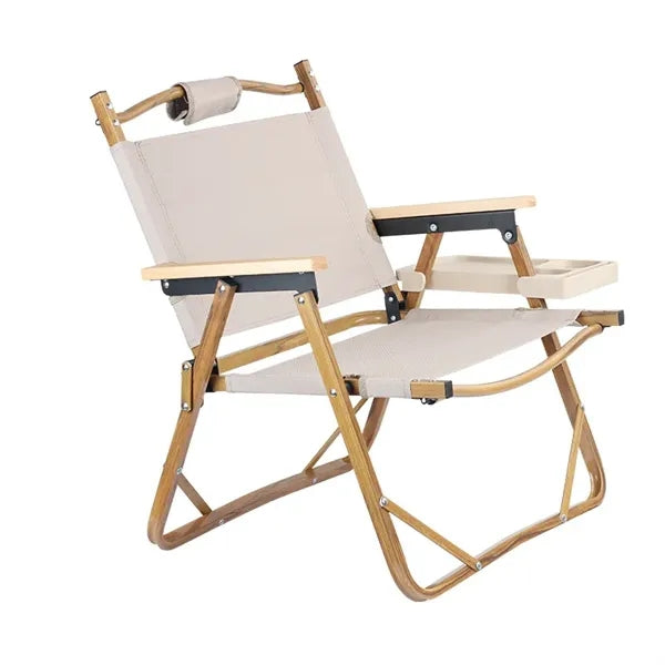 Beach Folding Chair with Wooden Handle & Strap
