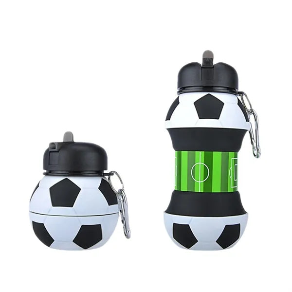 Silicone Collapsible Sports Water Bottle w/Soccer Ball Desig