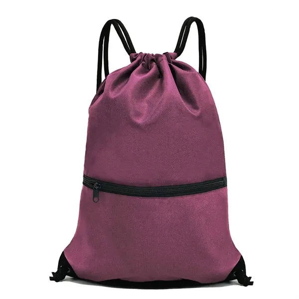 Durable Oxford Sports Drawstring Gym Bag with Zipper Pocket