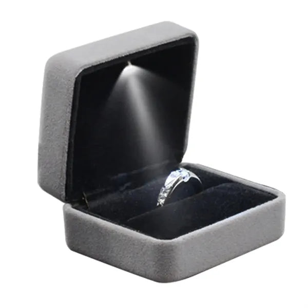 Velvet Ring Box With Led Light Jewelry Display Gift