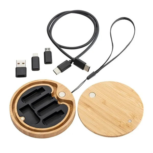 6 In 1 USB Cables Set With Round Wooden Box