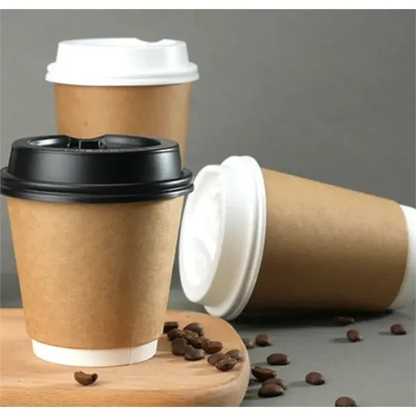 8/10/12/16 Oz. Double Wall Kraft Paper Cups w/Lids