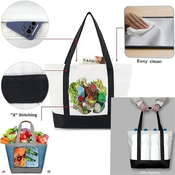 Cotton Tote Bag for Shopping Grocery With Zipper Closure