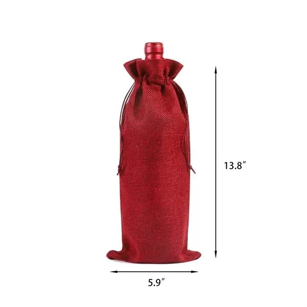 Burlap Wine Bottle Bag with Drawstring Closure