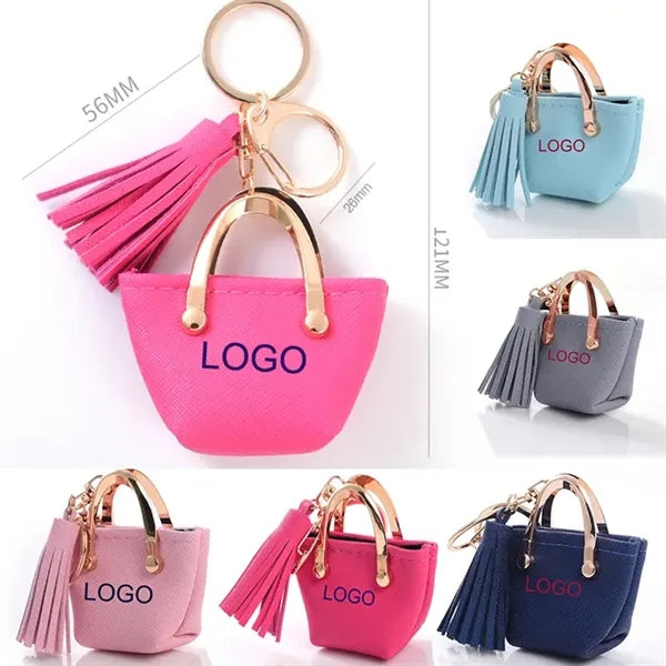 Leather Kiss Lock Coin Purse Wallet with Key Chain