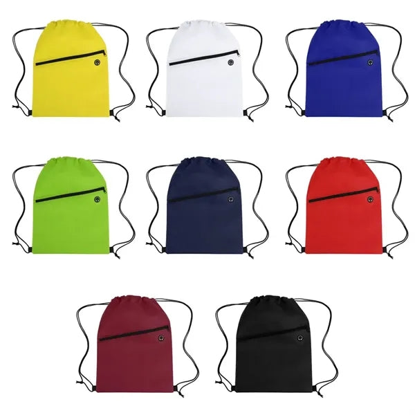Non Woven Sports Drawstring Bag With Front Zipper