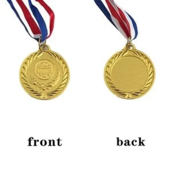 2" Custom Gold Award Medals W/ Stripes Neckband