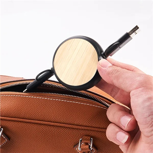 Bamboo Retractable 3-In-1 Charging Cable