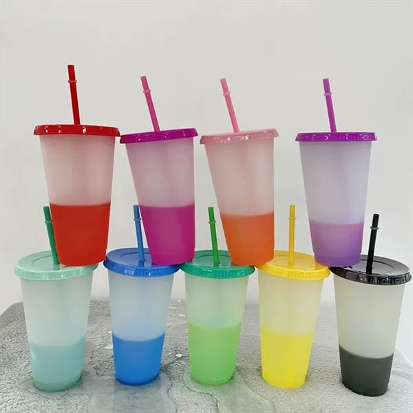 24oz Mood Temprature Color-Changing Cups w/ Straw And Lid