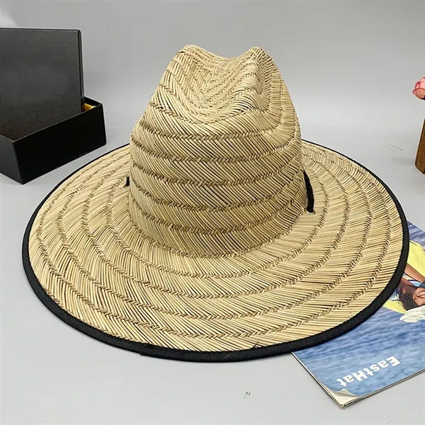 Wide Brimmed Printed Straw Hat