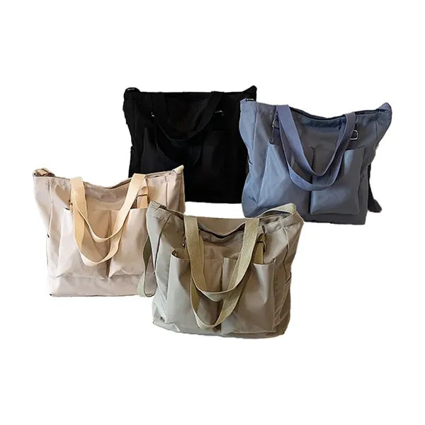 Wide Frame Opening Outside Pocket Design Tote Bag