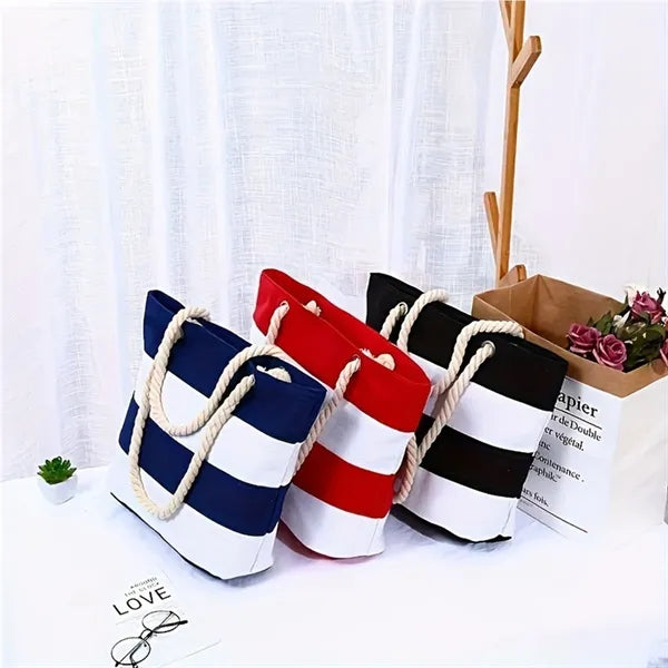 Two Color Striped Beach Bag