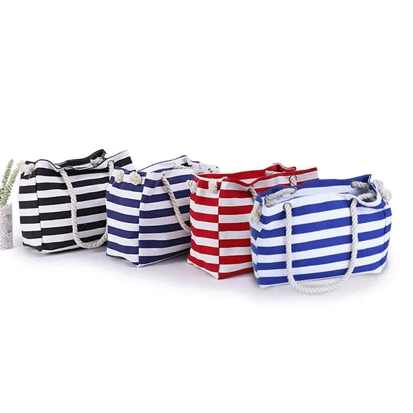 Striped Canvas Beach Tote Bag