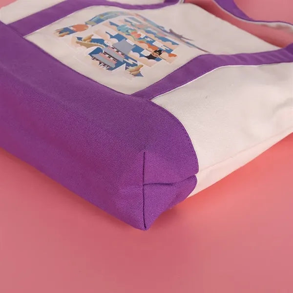 12 oz Zippered Canvas Tote Bag Color Trimmed Front Pocket