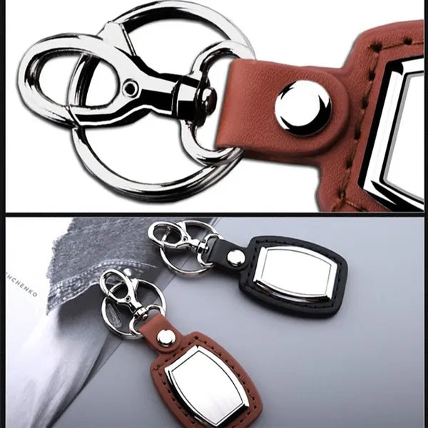 Leather Car Keychain Open Design With Metal Decoration