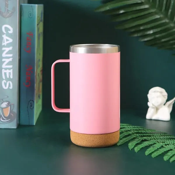 16oz Insulated Vacuum Coffee Mug with Cork Bottom and Handle