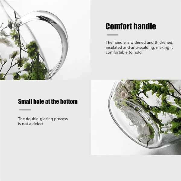 Dried Flowers Double Wall Glass Coffee Mugs