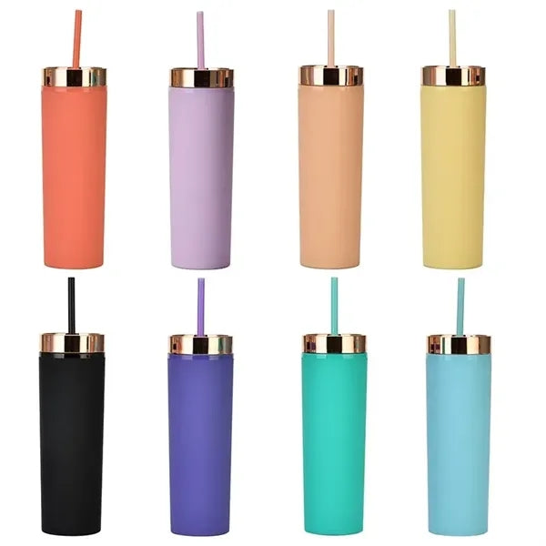 16oz Plastic Straight Tumbler With Straw