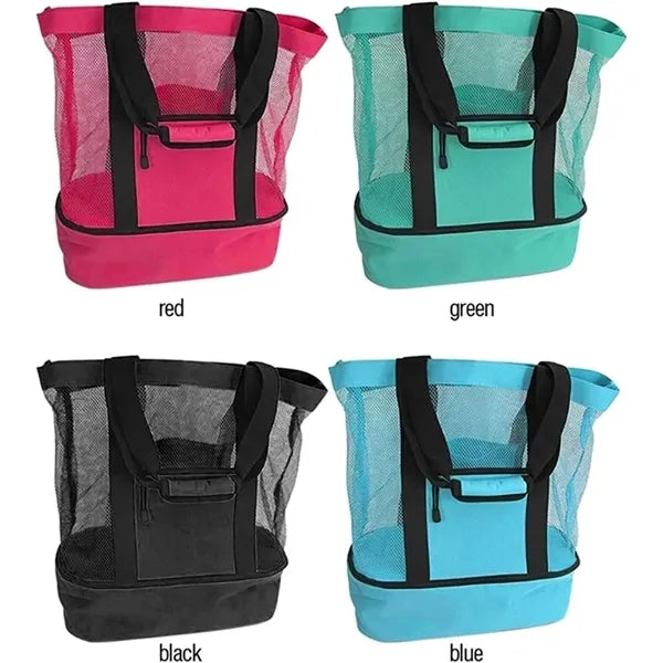 2 in 1 Mesh Beach Bag Large Sandproof Insulated Cooler Tote