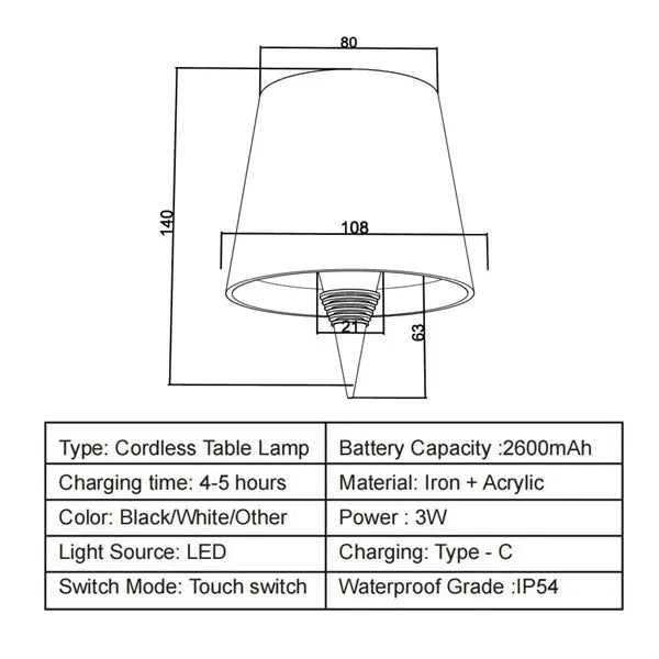 Rechargeable Wireless Bottle LED Lamp Touch Control BarLight