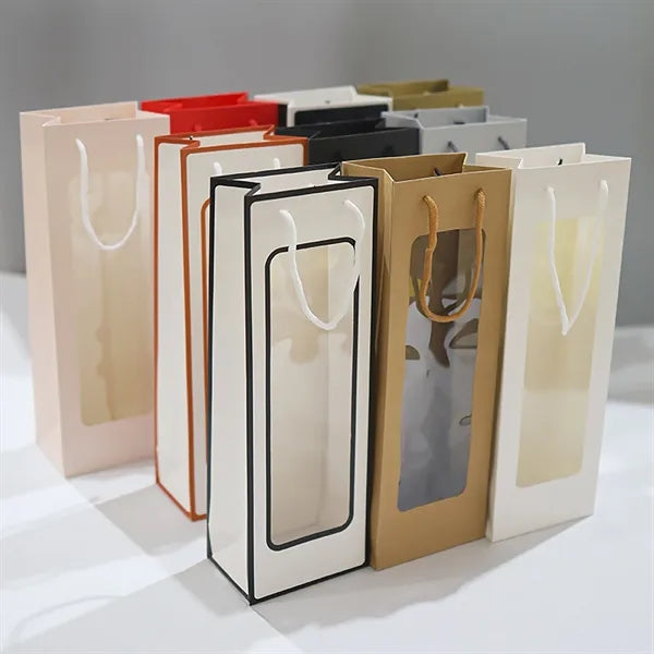 Wine Gift Bag with Window Kraft Paper for Wedding