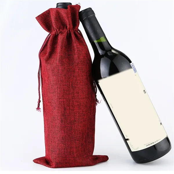 Drawstring Linen Wine Bag