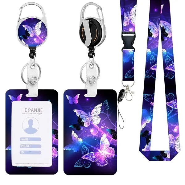 Butterfly Pattern ID Badge Reel Set w/ Lanyard