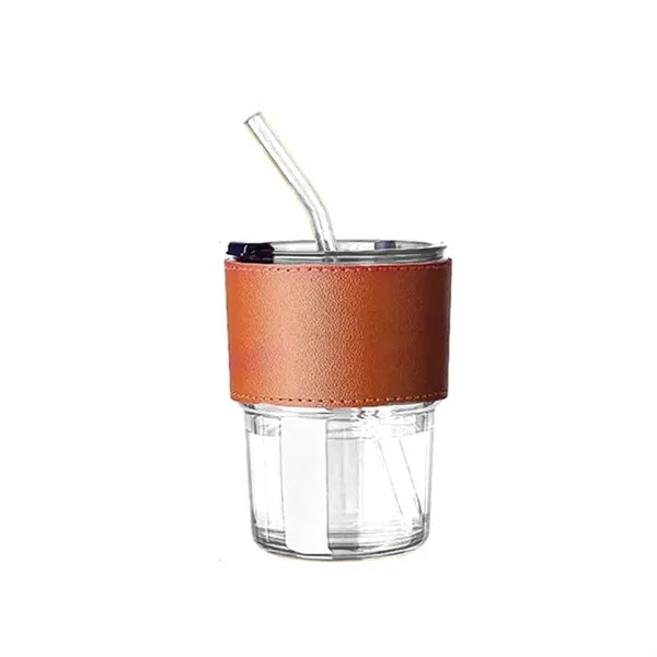 Glass Tumbler With Drinking Straw and Lid