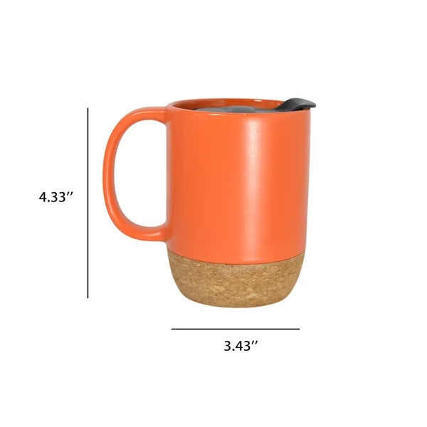 14 OZ Cork Base Ceramic Mug With Lid