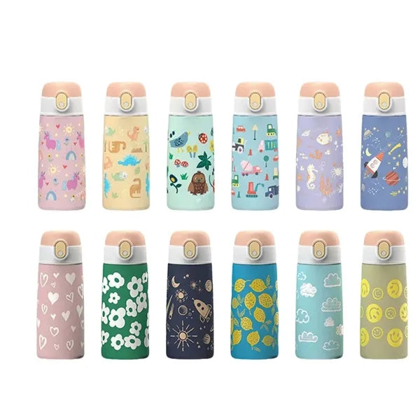 16 oz Kids Insulated Cartoon Water Bottle With Straw