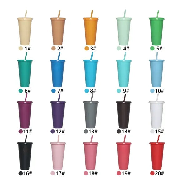 Solid Color Simple Flat Cap Straw Plastic Cup