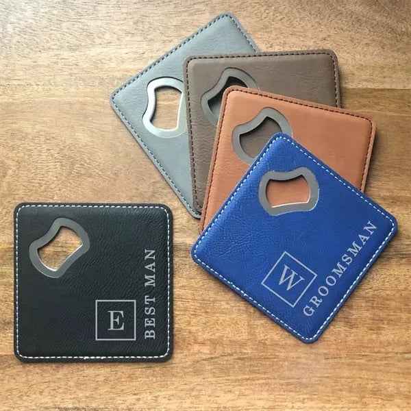 Leather Bottle Opener Square Coaster