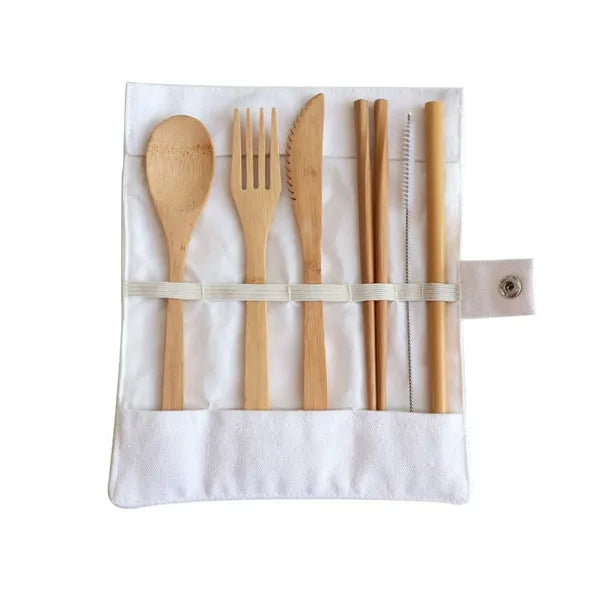 7-Piece Sustainable Bamboo Travel Cutlery Set w/Carry Case